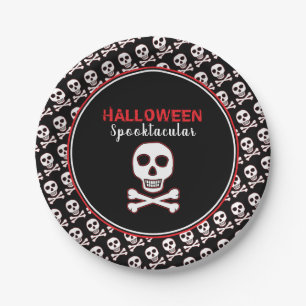 Plato De Papel Skull & Bones, fiesta Red Halloween