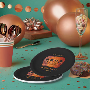 Plato De Papel Skull Funny Naranja Gothic Birthday Descansa en pa