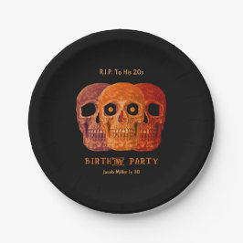 Plato De Papel Skull Funny Naranja Gothic Birthday Descansa en pa