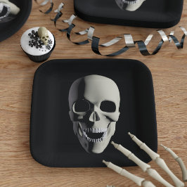 Plato De Papel Skull Halloween Party Black Square Placas de papel