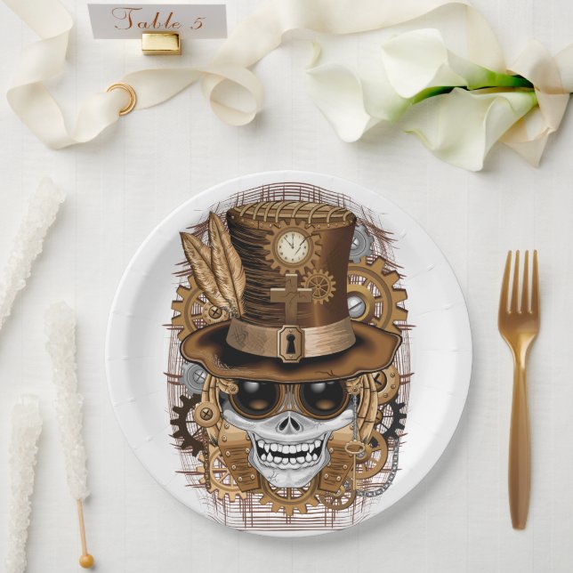 Plato De Papel Skull Steampunk Voodoo Retro Machine (Boda)