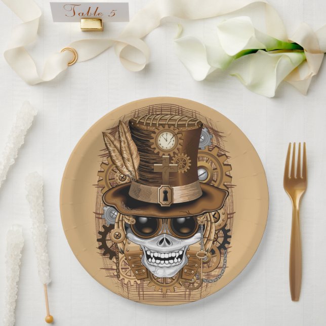 Plato De Papel Skull Steampunk Voodoo Retro Machine (Boda)