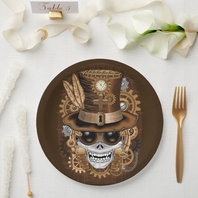 Plato De Papel Skull Steampunk Voodoo Retro Machine (Boda)