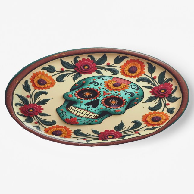 Plato De Papel 💀 🎉 Skull Swirl Server, el Día de los Muertos (Angular)