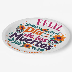 Plato De Papel 💀 🎉 Skull Swirl Server, el Día de los Muertos