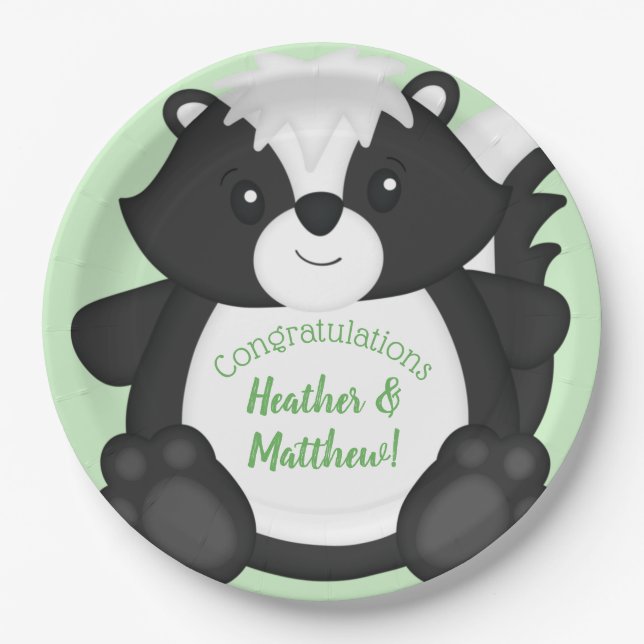 Plato De Papel Skunk Baby Shower Green (Anverso)