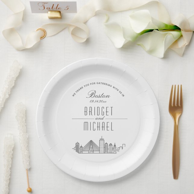Plato De Papel Skyline Boston Deco | Evento de boda (Boda)