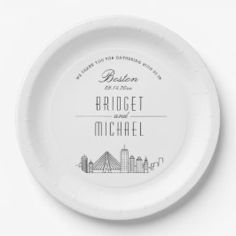 Plato De Papel Skyline Boston Deco | Evento de boda