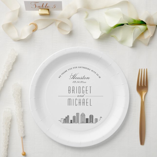 Plato De Papel Skyline Deco de Houston | Evento Boda (Boda)