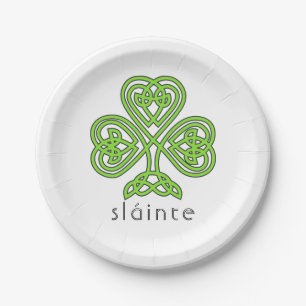 Plato De Papel Slainte Celtic Shamrock Green St.