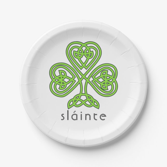 Plato De Papel Slainte Celtic Shamrock Green St. (Anverso)