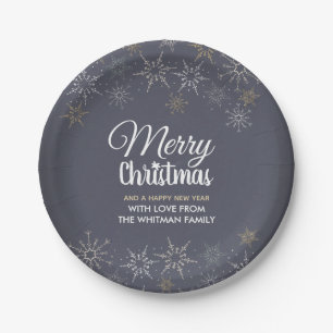 Plato De Papel Slate Gray Merry Christmas Snflakes