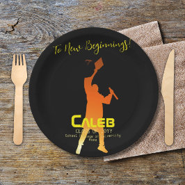 Plato De Papel Sleek Black Modern Tech Graduation