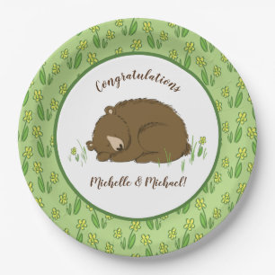 Plato De Papel Sleeping Bear Baby Shower Woodland