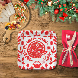 Plato De Papel Sleeping Fox Folk Art