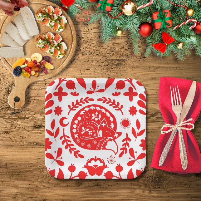 Plato De Papel Sleeping Fox Folk Art (Subido por el creador)