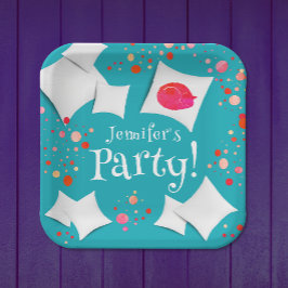 Plato De Papel Sleepover Fiesta de la madera Gato y almohadas col