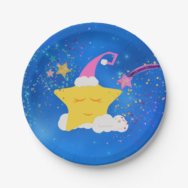 Plato De Papel Sleepy Star Blue Starry Sky (Anverso)