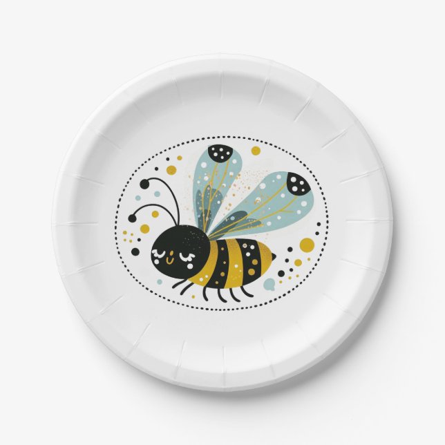 Plato De Papel Sleepy Whimsical Bee (Anverso)