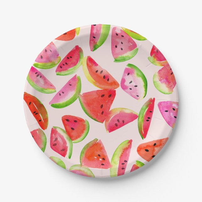 Plato De Papel Slice of Summer Watermelon Paper Plates (Anverso)