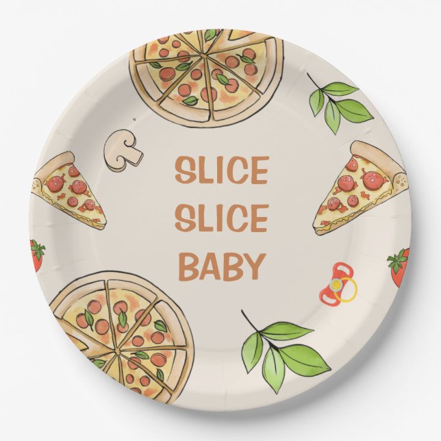 Plato De Papel Slice Slice Baby Pizza Baby Shower (Anverso)