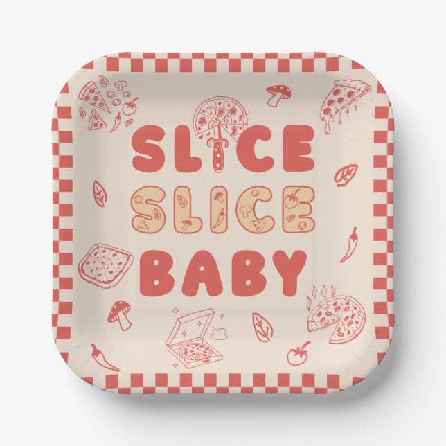 Plato De Papel Slice Slice Baby Pizza Hand Drawn Baby Shower (Anverso)