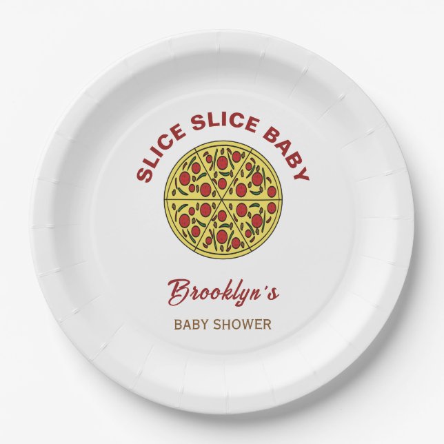 Plato De Papel Slice Slice Baby Shower género Neutral Fun Pizza (Anverso)