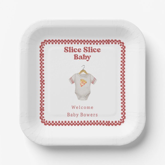 Plato De Papel Slice Slice Baby Shower Pizza Neutral Bodysuit (Anverso)