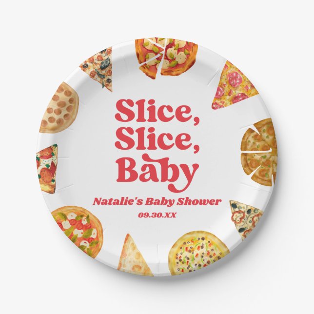 Plato De Papel ¡Slice, Slice, Bebé! Pizza Baby Shower (Anverso)
