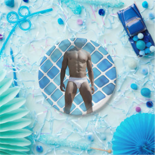Plato De Papel SlipperyJoe hombre muscular seis empates abs macho