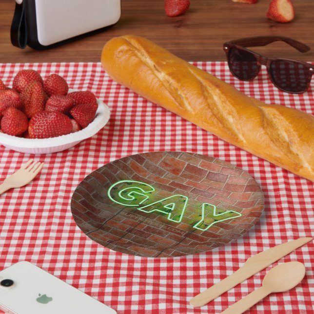 Plato De Papel SlipperyJoe signo de neón gay brillante vivo (Picnic)