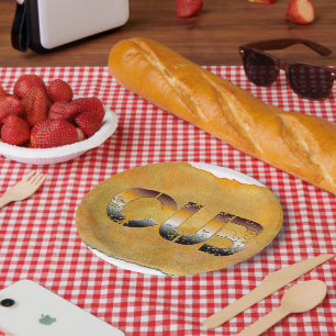 Plato De Papel SlipperyJoe's cub bear words gold brown tan white