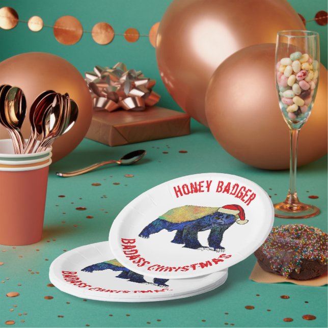 Plato De Papel Slogan de los Navidades de la insignia Honey Badge (Multi)