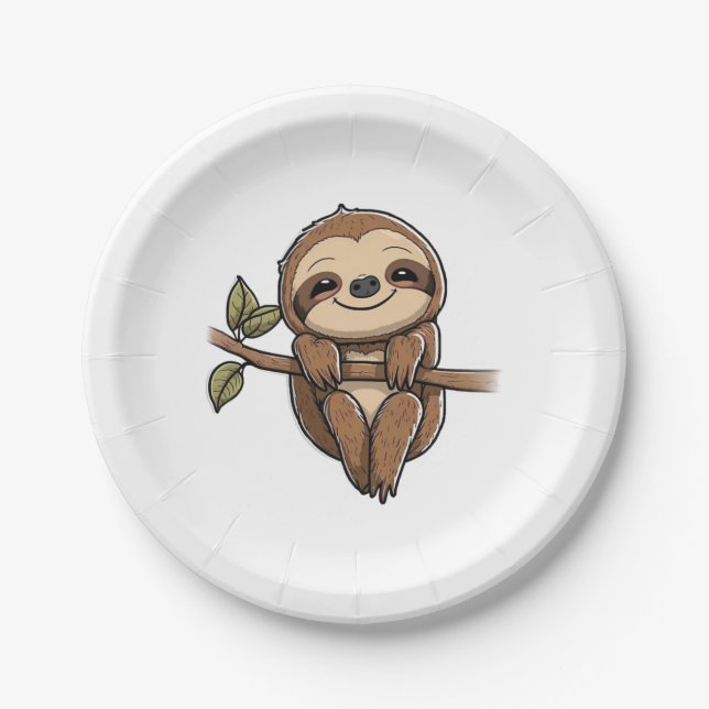 Plato De Papel Slote Cute Sloth Personalizado (Anverso)