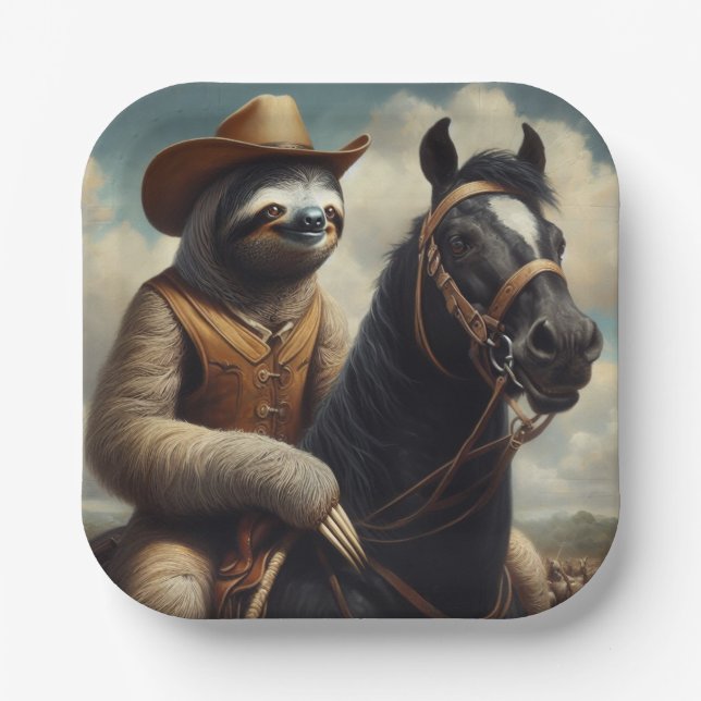 Plato De Papel Sloth Cowboy (Anverso)