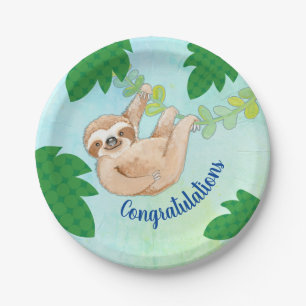 Plato De Papel Sloth Felicitaciones Baby Shower Fiesta Plate