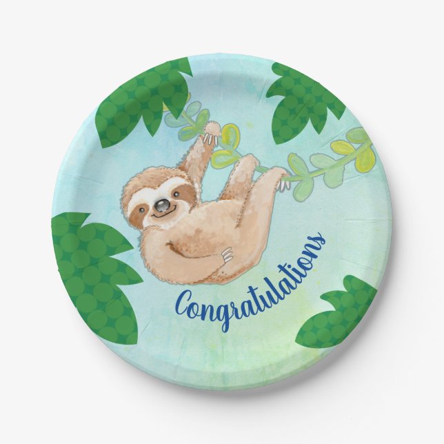 Plato De Papel Sloth Felicitaciones Baby Shower Fiesta Plate (Anverso)
