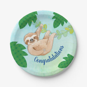 Plato De Papel Sloth Felicitaciones placa Fiesta Baby Shower