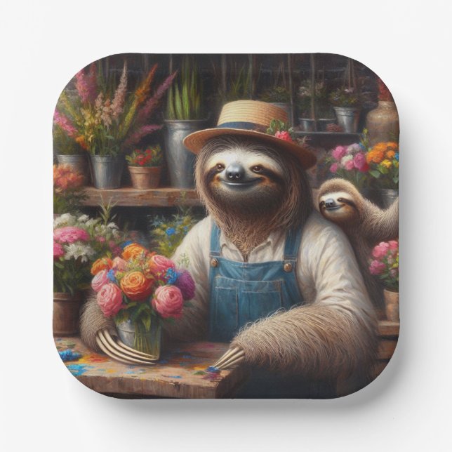 Plato De Papel Sloth Florist (Anverso)