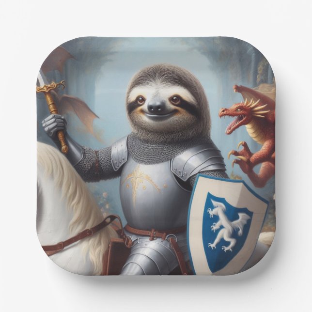 Plato De Papel Sloth Knight contra los dragones (Anverso)