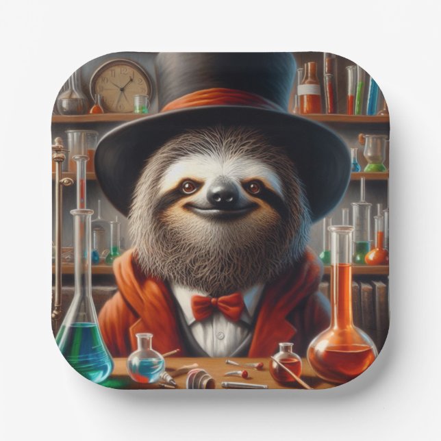 Plato De Papel Sloth Mad Scientist (Anverso)