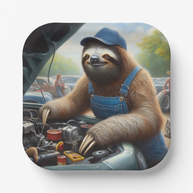 Plato De Papel Sloth Mechanic (Anverso)