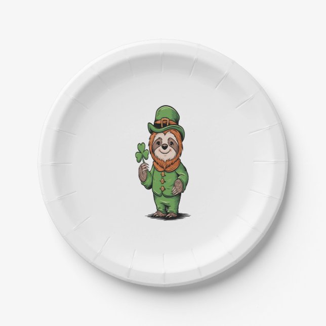 Plato De Papel Sloth St Patrick's Day Irish Lucky (Anverso)