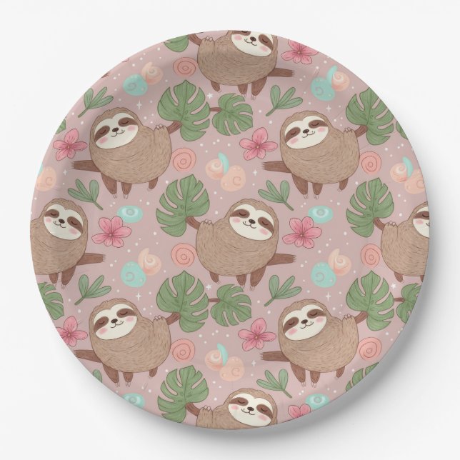 Plato De Papel Sloth Tropical Dream (Anverso)