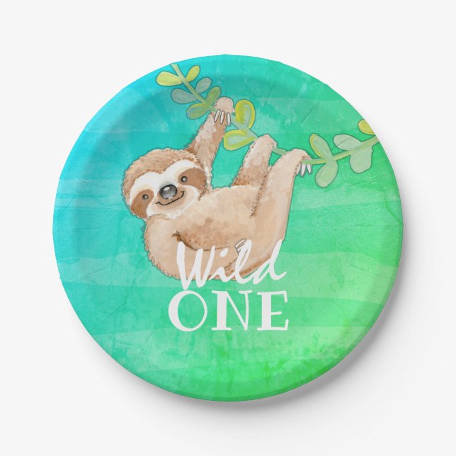 Plato De Papel Sloth Wild One First Birday Party Plate (Anverso)