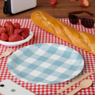 Plato De Papel Slow-Living Ice Azul Cuadros