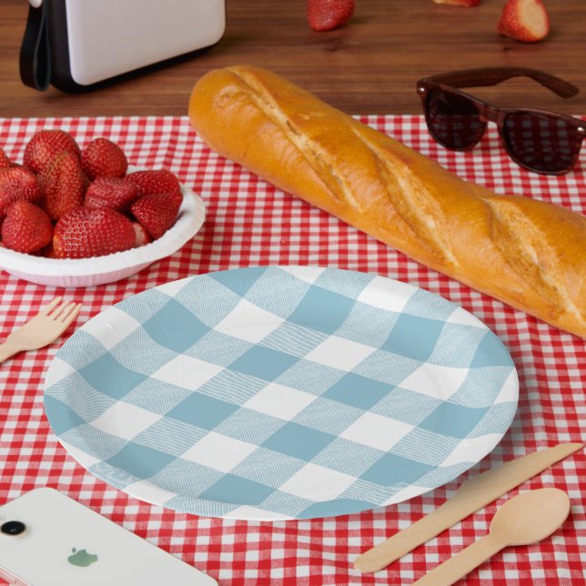 Plato De Papel Slow-Living Ice Azul Cuadros (Picnic)