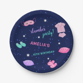 Plato De Papel Slumber Sleepover Partido de Cumpleaños Pink Purpl