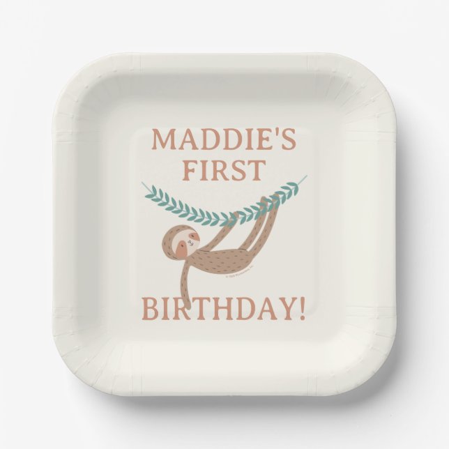Plato De Papel Slumberkins Sloth Birthday (Anverso)