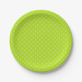 Plato De Papel Small White Polka Dots on Lime Green Paper Plate
